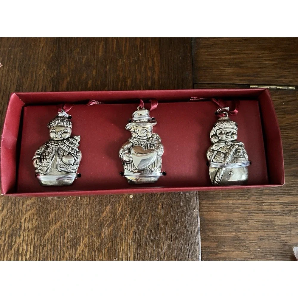 Gorham Silver Plated Snowman Christmas Ornaments Set Of 3 Never Used